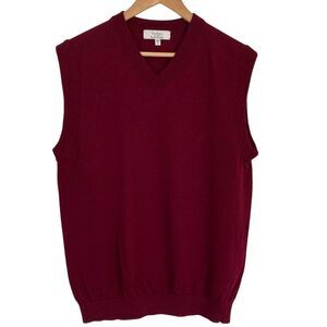 Turnbury Mens Extra Fine Merino Wool Sweater Vest‎ L Burgundy V Neck